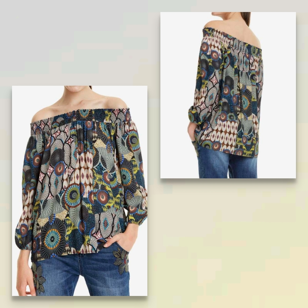 DESIGUAL Melina Mandala Pattern Off the Shoulder Blouse